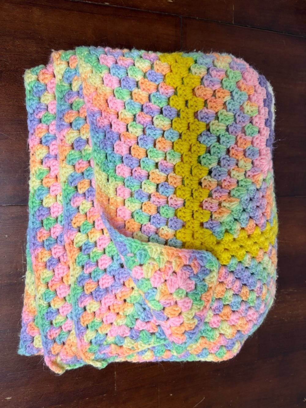 Vintage Handmade Afghan Crochet Pastel Colors Easter Spring Sofa Throw 52" x 60"